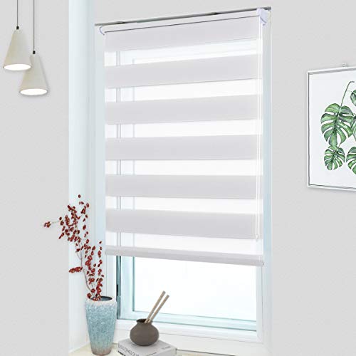 MupFup Doppelrollo Klemmfix ohne Bohren,Duo Rollo Klemmrollo Weiß 45 x 150cm(BxH), Lichtdurchlässig & Verdunkelnd Fensterrollo für Schlafzimmer, Badezimmer, Wohnzimmer Fenster und Tür von MupFup