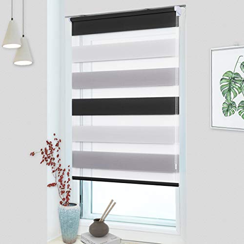 MupFup Doppelrollo Klemmfix ohne Bohren,Duo Rollo Klemmrollo Weiß-grau-anthrazit 55 x 150cm(BxH), Lichtdurchlässig & Verdunkelnd Fensterrollo für Schlafzimmer, Badezimmer, Wohnzimmer Fenster und Tür von MupFup
