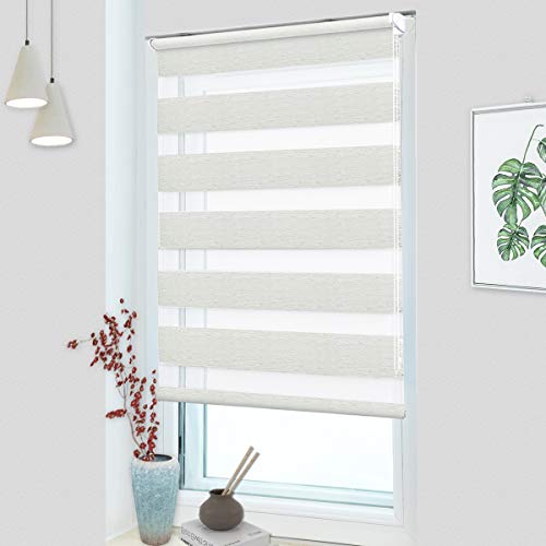 MupFup Doppelrollo Klemmfix ohne Bohren,Duo Rollo Klemmrollo natürliche 50 x 140cm(BxH), Lichtdurchlässig & Verdunkelnd Fensterrollo für Schlafzimmer, Badezimmer, Wohnzimmer Fenster und Tür von MupFup