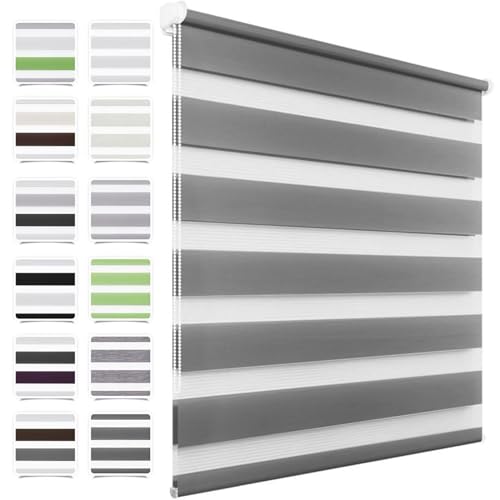 MupFup Doppelrollo Klemmfix ohne Bohren 115x140cm(BxH)Anthrazit,Rollo Klemmrollo mit Lichtdurchlässig und Verdunkelnd/Höhe Stufenlos Verstellbar für Schlafzimmer,Badezimmer,Wohnzimmer Fenster und Tür von MupFup