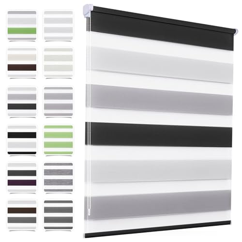 MupFup Doppelrollo Klemmfix ohne Bohren 120x150cm(BxH) Weiß-grau-anthrazit,Rollo Klemmrollo mit Lichtdurchlässig/Höhe Stufenlos Verstellbar für Schlafzimmer,Badezimmer,Wohnzimmer Fenster und Tür von MupFup