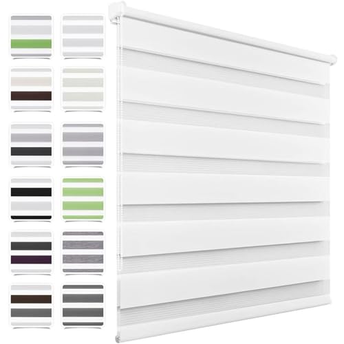 MupFup Doppelrollo Klemmfix ohne Bohren 65x110cm(BxH) Weiß,Rollo Klemmrollo mit Lichtdurchlässig und Verdunkelnd/Höhe Stufenlos Verstellbar für Schlafzimmer,Badezimmer,Wohnzimmer Fenster und Tür von MupFup