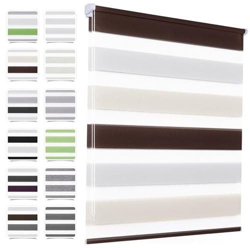 MupFup Doppelrollo Klemmfix ohne Bohren 70x130cm(BxH) Weiß-beige-braun,Rollo Klemmrollo mit Lichtdurchlässig/Höhe Stufenlos Verstellbar für Schlafzimmer,Badezimmer,Wohnzimmer Fenster und Tür von MupFup