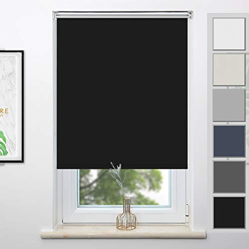 MupFup Verdunkelungsrollo Klemmfix ohne Bohren, Schwarz 85x140cm(BxH), Sichtschutz und Sonnenchutz Seitenzugrollo, Thermorollo für Schlafzimmer, Badezimmer, Wohnzimmer Fenster und Tür von MupFup