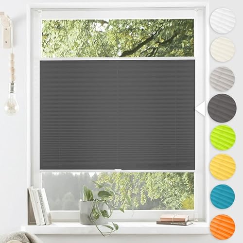 Plissee ohne Bohren Hohe-Qualität Aluminiumstangen,Anthrazit90x120cm,Diagonales System,Plissee Klemmfix Einfache Montage Sichtschutz und Sonnenschutz für Schlafzimmer Badezimmer Wohnzimmer Fenster&Tür von MupFup