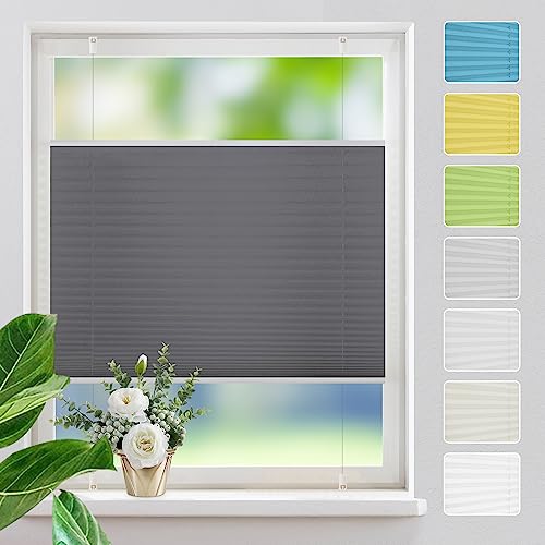 Plissee ohne Bohren Plissees Klemmfix,Anthrazit 100x230cm Easyfix Plisseeroll Rollo für Fenster Einfache Montage Sichtschutz und Sonnenschutz von MupFup