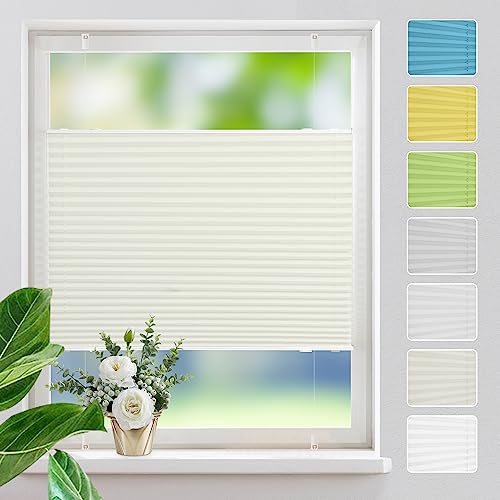 Plissee ohne Bohren Plissees Klemmfix,Beige 105x150cm Easyfix Plisseeroll Rollo für Fenster Einfache Montage Sichtschutz und Sonnenschutz von MupFup