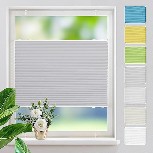 Plissee ohne Bohren Plissees Klemmfix,Hellgrau 105x120cm Easyfix Plisseeroll Rollo für Fenster Einfache Montage Sichtschutz und Sonnenschutz von MupFup