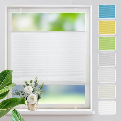 Plissee ohne Bohren Plissees Klemmfix,Weiß 35x170cm Easyfix Plisseeroll Rollo für Fenster Einfache Montage Sichtschutz und Sonnenschutz von MupFup