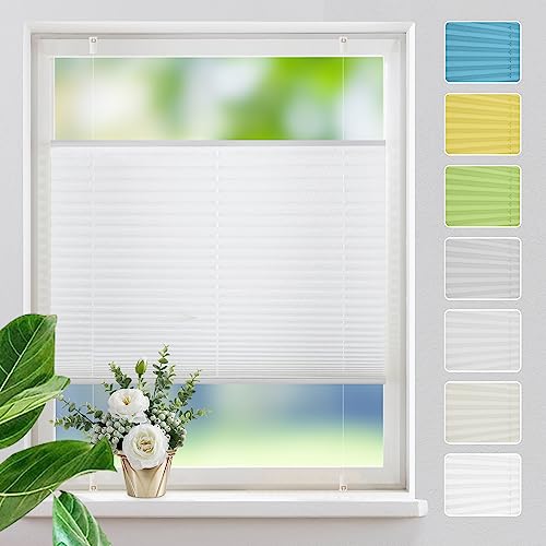 Plissee ohne Bohren Plissees Klemmfix,weiß 40x110cm Easyfix Plisseeroll Rollo für Fenster Einfache Montage Sichtschutz und Sonnenschutz von MupFup