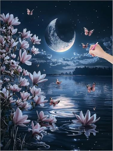 Diamond Painting Erwachsene, 5D Diamant Painting Blumen, Mond Diamond Paintings Kinder, DIY Diamant Malerei mit Full Zubehör, Mosaikherstellung Bastelset für Zimmer Deko Wohnzimmer 90x120 cm Z-10 von Muqouuoi