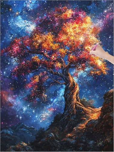 Diamond Painting XXL 50x70 cm, Baum Diamond Painting Erwachsene Bastelset, 5D DIY Diamant Malerei Kinder Stickerei Kreuzstich Bilder Set, Herbst Zimmer Deko, Halloween Weihnachtsgeschen (Traum) X-9 von Muqouuoi