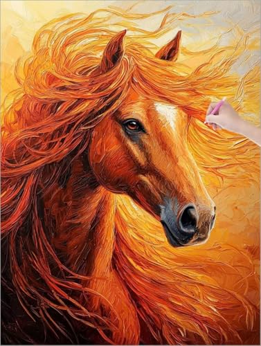Diamond Painting XXL 50x70 cm, Tiere Diamond Painting Erwachsene Bastelset, 5D DIY Diamant Malerei Kinder Stickerei Kreuzstich Bilder Set, Herbst Zimmer Deko, Halloween Weihnachtsgeschen (Pferd) C-34 von Muqouuoi