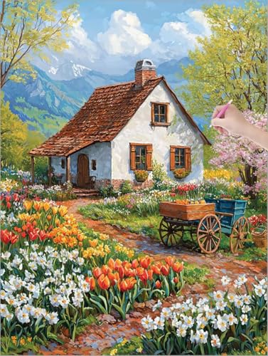 Diamond Painting XXL 70x90 cm, Blumen Diamond Painting Erwachsene Bastelset, 5D DIY Diamant Malerei Kinder Stickerei Kreuzstich Bilder Set, Zimmer Deko, Halloween, Weihnachtsgeschen (Bauernhaus) X-99 von Muqouuoi