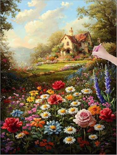 Diamond Painting XXL 70x90 cm, Blumen Diamond Painting Erwachsene Bastelset, 5D DIY Diamant Malerei Kinder Stickerei Kreuzstich Bilder Set, Zimmer Deko, Halloween, Weihnachtsgeschen (Ländlich) D-98 von Muqouuoi