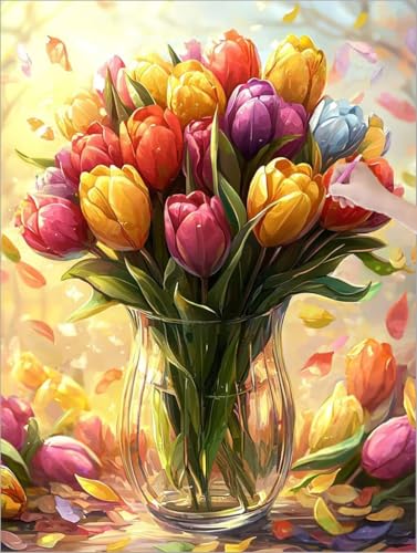 Diamond Painting XXL 90x120 cm, Blumen Diamond Painting Erwachsene Bastelset, 5D DIY Diamant Malerei Kinder Stickerei Kreuzstich Bilder Set, Zimmer Deko, Halloween, Weihnachtsgeschen (Tulpe) X-57 von Muqouuoi
