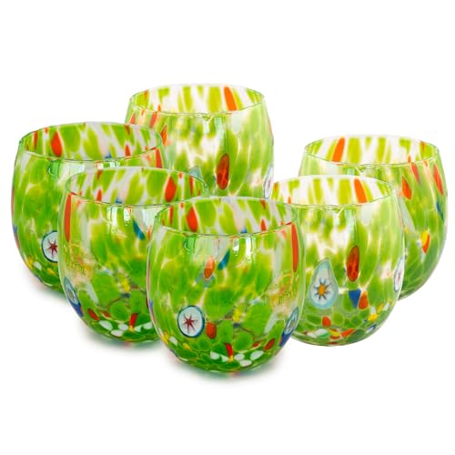 MurArt Muranogläser Set mit 6 Gläsern, 400 ml, Kollektion Marea, mundgeblasenes Glas, handgefertigt, hergestellt in Italien (Grasgrün, 6 Stück) von MurArt