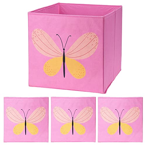 4er Set Aufbewahrungsbox ca.30x30x30cm - Kindermotiv Rosa - Schmetterling von Murago