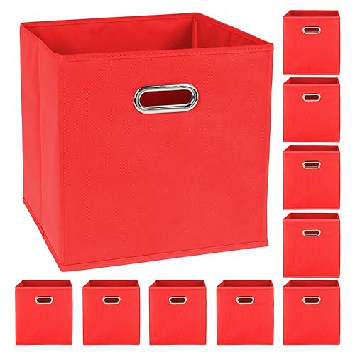 Murago - 10er Set Aufbewahrungsbox ca. 30x30x30 cm - Rot - Faltbox Organizer-Box Stoffbox Faltbare Karton-Box Regalbox Würfel Klappbox Körbe Kinderzimmer Spielzeugkiste Ordnungsbox von Murago