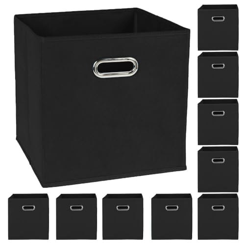 Murago - 10er Set Aufbewahrungsbox ca. 30x30x30 cm - Schwarz - Faltbox Organizer-Box Stoffbox Faltbare Karton-Box mit Öse Griff Regalbox Würfel Klappbox Körbe Kinderzimmer Spielzeugkiste Ordnungsbox von Murago