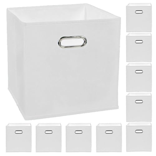 Murago - 10er Set Aufbewahrungsbox ca. 30x30x30 cm - Weiß - Faltbox Organizer-Box Stoffbox Faltbare Karton-Box Regalbox Würfel Klappbox Körbe Kinderzimmer Spielzeugkiste Ordnungsbox von Murago