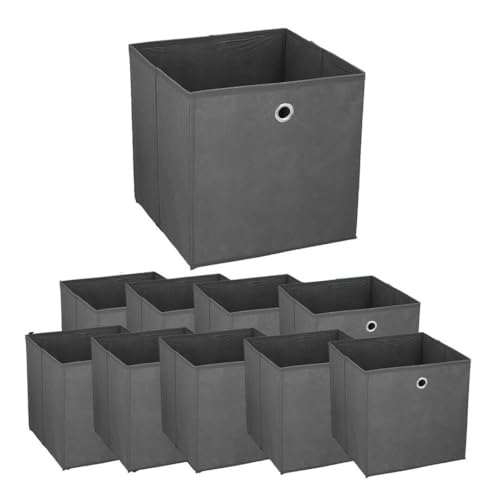 Murago - 10er Set Faltbox ca. 30x30x30 cm Anthrazit - Würfel Aufbewahrungsbox faltbar Aufbewahrungskörbe Dunkelgrau Grau Einschub Korb Boxen Box Stoff Regalkorb Klappbox von Murago