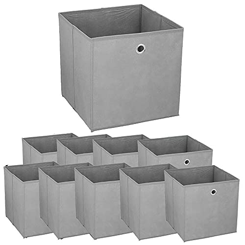 Murago 10er Set Faltbox ca. 30x30x30 cm Grau Aufbewahrungsbox Klappbox faltbar Aufbewahrungs Körbe Einschub Korb Boxen Box Stoff Regalkorb Organizer von Murago
