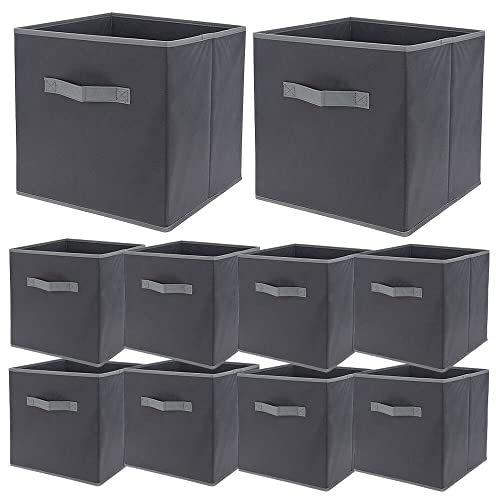 Murago - 10er Set Faltbox ca. 30x30x30 cm Grau mit Griff - Würfel Aufbewahrungsbox faltbar Aufbewahrungskörbe Einschub Korb Boxen Stoff für Regal Klappbox von Murago