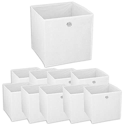 Murago - 10er Set Faltbox ca. 30x30x30 cm Weiß Würfel Aufbewahrungsbox faltbar Aufbewahrungskörbe Einschub Korb Boxen Box Stoff Regalkorb Klappbox von Murago