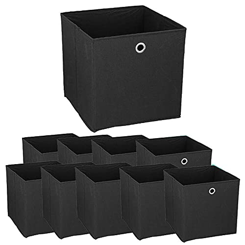 Murago 10er Set Faltboxen ca. 30x30x30 cm Schwarz Aufbewahrungsbox faltbar Körbe Einschub Korb Boxen Stoff Würfel Regalkorb Büro Klappbox von Murago