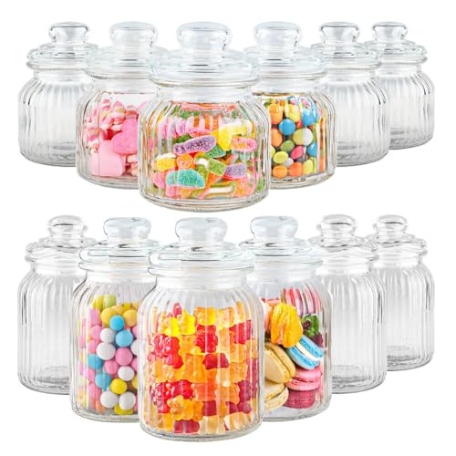 Murago - 12er Set Vorratsgläser - 6 x 600ml & 6 x 1000ml - luftdicht Gewürz Glas Dosen Süßigkeiten Behälter mit Deckel Candy Bar Zubehör Vorratsglas Glasdeckel Gläser für Nüsse Kaffebohnen 0,6L 1L von Murago