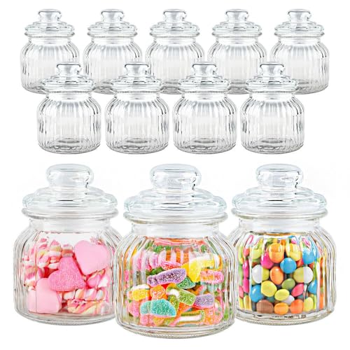 Murago - 12er Set Vorratsglas ca. 600ml / ca. 15x11cm luftdicht Gewürz Glas Dosen Bonbonglas Bonboniere Behälter mit Deckel Candy Bar Vorratsgläser Mittelgroße Gläser für Lebensmittel 0,6L Kekse von Murago