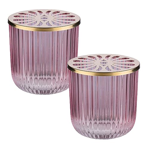 Murago - 2er Set Glas Windlichter Rosa mit Metalldeckel in Gold je ca.9,4x9,2cm - Kerzen Deko Teelicht Halter Teelichthalter transparent geriffelt Kerzengläser Tischdeko für kleine Stumpenkerzen von Murago