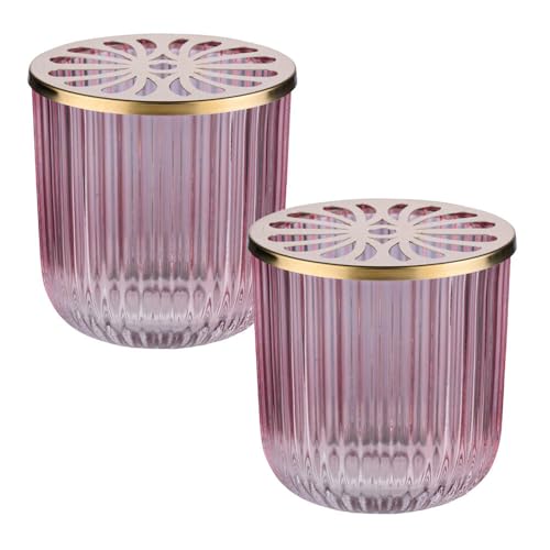 Murago - 2er Set Glas Windlichter Rosa mit Metalldeckel in Gold je ca.9,4x9,2cm - Kerzen Deko Teelicht Halter Teelichthalter transparent geriffelt Kerzengläser Tischdeko für kleine Stumpenkerzen Murago - 2er Set Glas Windlichter Rosa mit Metalldeckel in Gold je ca.9,4x9,2cm - Kerzen Deko Teelicht Halter Teelichthalter transparent geriffelt Kerzengläser Tischdeko für kleine Stumpenkerzen von Murago