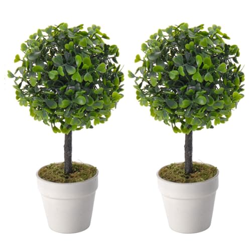 Murago - 2er Set Künstlicher Buchsbaum im Topf weiß ca.23cm - künstliche Pflanzen Grün Bäume klein Mini klein Wohnzimmer Badezimmer Küche Büro Fensterbank Tisch Dekoration von Murago