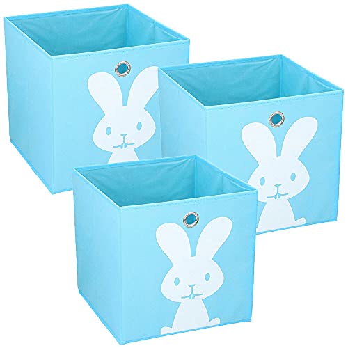 Murago 3er Set Aufbewahrungsbox ca. 28x28x28 cm - Blau Hase Kinder Spielzeugkiste Kinderzimmer Faltbox Kiste Truhe Würfel Regalkorb faltbar von Murago