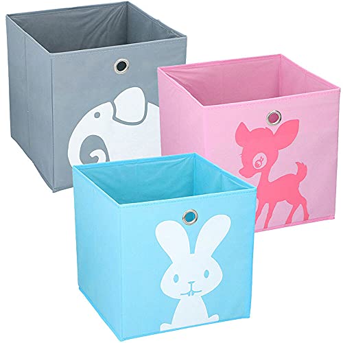 Murago 3er Set Aufbewahrungsbox ca. 28x28x28 cm - Grau Blau Rosa Kinder Spielzeugkiste Kinderzimmer Stoffboxen Faltbox Kiste Truhe Würfel Regalkorb Organizer faltbar von Murago