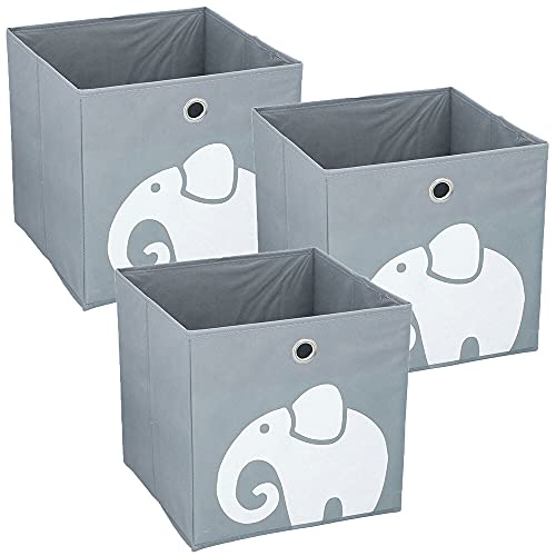 Murago 3er Set Aufbewahrungsbox ca. 28x28x28 cm - Grau Elefant Kinder Spielzeugkiste Kinderzimmer Faltbox Kiste Truhe Würfel Regalkorb faltbar von Murago