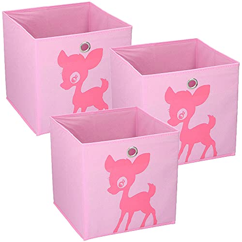 Murago 3er Set Aufbewahrungsbox ca. 28x28x28 cm Kinder Spielzeugkiste Kinderzimmer Faltbox Kiste Truhe Würfel Regalkorb faltbar Rosa REH von Murago