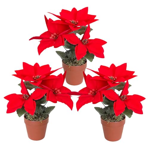 Murago - 3er Set Künstlicher Weihnachtsstern rot ca.20cm - Blumen Pflanzen künstliche Kunstblumen Weihnachtsdekoration klein von Murago