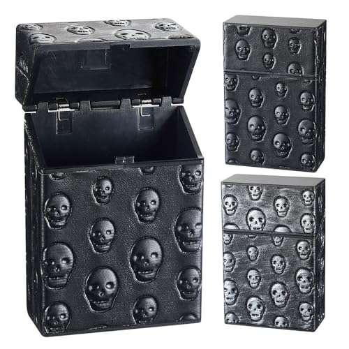 Murago - 3er Set Zigarettenbox Totenkopf geprägt - Zigarettenetui für ca. 20 Zigaretten Schwarz Silber-farbig matt Skull Schachtel Kunststoff Kunstleder Totenköpfe Motiv Murago - 3er Set Zigarettenbox Totenkopf geprägt - Zigarettenetui für ca. 20 Zigaretten Schwarz Silber-farbig matt Skull Schachtel Kunststoff Kunstleder Totenköpfe Motiv von Murago