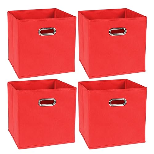 Murago - 4er Set Aufbewahrungsbox ca. 30x30x30 cm - Rot - Faltbox mit ovalen Ösen Griff Organizer Box Stoffbox Faltbare Regalbox Würfel Klappbox Körbe Kinderzimmer Spielzeugkiste Ordnungsbox von Murago