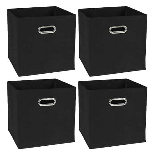 Murago - 4er Set Aufbewahrungsbox ca. 30x30x30 cm - Schwarz - Faltbox mit ovalen Ösen Griff Organizer Box Stoffbox Faltbare Regalbox Würfel Klappbox Körbe Kinderzimmer Spielzeugkiste Ordnungsbox von Murago