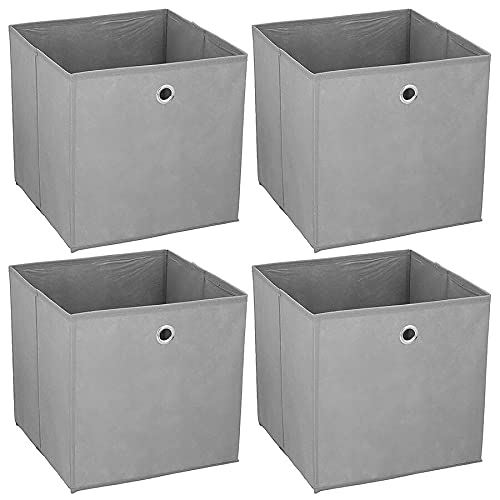 Murago - 4er Set Faltbox ca. 30x30x30 cm Grau Aufbewahrungsbox faltbar Klappbox Organizer Aufbewahrungs Körbe Einschub Korb Boxen Stoff Regalkorb von Murago