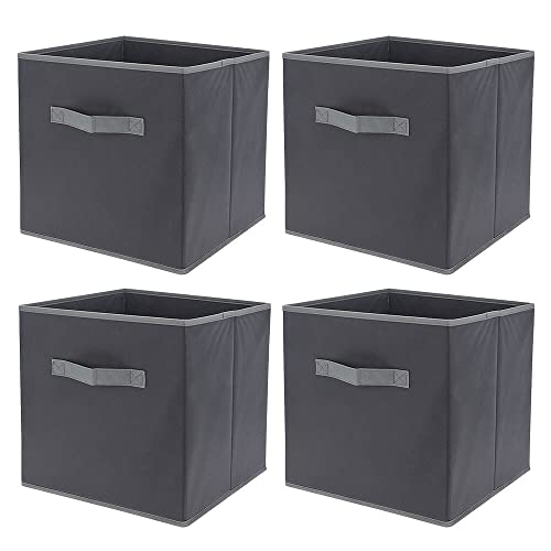 Murago - 4er Set Faltbox ca. 30x30x30 cm Grau mit Griff - Würfel Aufbewahrungsbox faltbar Aufbewahrungskörbe Einschub Korb Boxen Stoff für Regal Klappbox von Murago