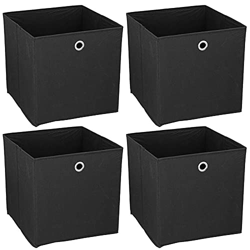 Murago - 4er Set Faltbox ca. 30x30x30 cm Schwarz Aufbewahrungsbox faltbar Aufbewahrungs Körbe Einschub Korb Boxen Box Stoff Regalkorb Klappbox Organizer von Murago