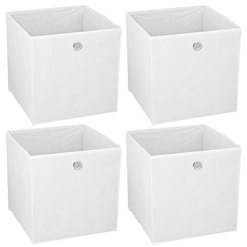 Murago - 4er Set Faltbox ca. 30x30x30 cm Weiß Aufbewahrungsbox faltbar Aufbewahrungs Körbe Einschub Korb Boxen Box Stoff Regalkorb Klappbox Organizer von Murago