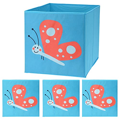 Murago 4er Set Faltboxen ca. 30x30x30 cm - Aufbewahrungsbox faltbar Körbe Blau Schmetterling Einschub Boxen Stoff Würfel Regalkorb Klappbox für Kinderzimmer von Murago