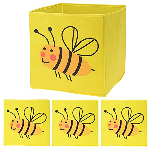 Murago 4er Set Faltboxen ca. 30x30x30 cm - Aufbewahrungsbox faltbar Körbe Gelb Biene Einschub Boxen Stoff Würfel Regalkorb Klappbox für Kinderzimmer von Murago