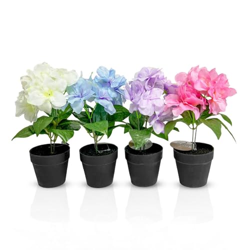 Murago - 4er Set Künstliche Azaleen im Topf Bunt - Kunstblume Kunstpflanze Pflanzen Blumen Gastro Frühling Dekoration Rosa Lila Blau Tischdeko für Balkon Hochzeit von Murago